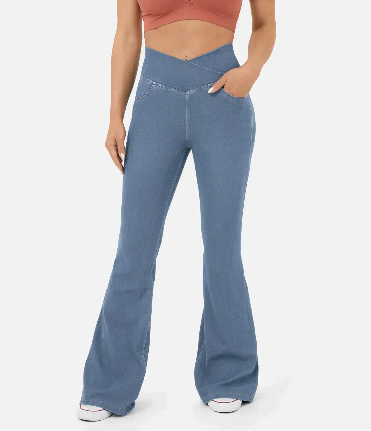 Aurora® | Women'S High-Waisted Retro Flare Pants With Crossover Waistband - Image 4