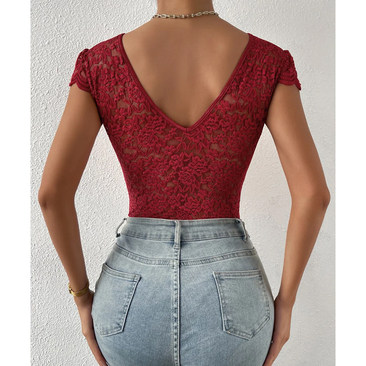 Avelina® | Elegant Body Suit With Lace Sleeves And V-Neck - Image 11