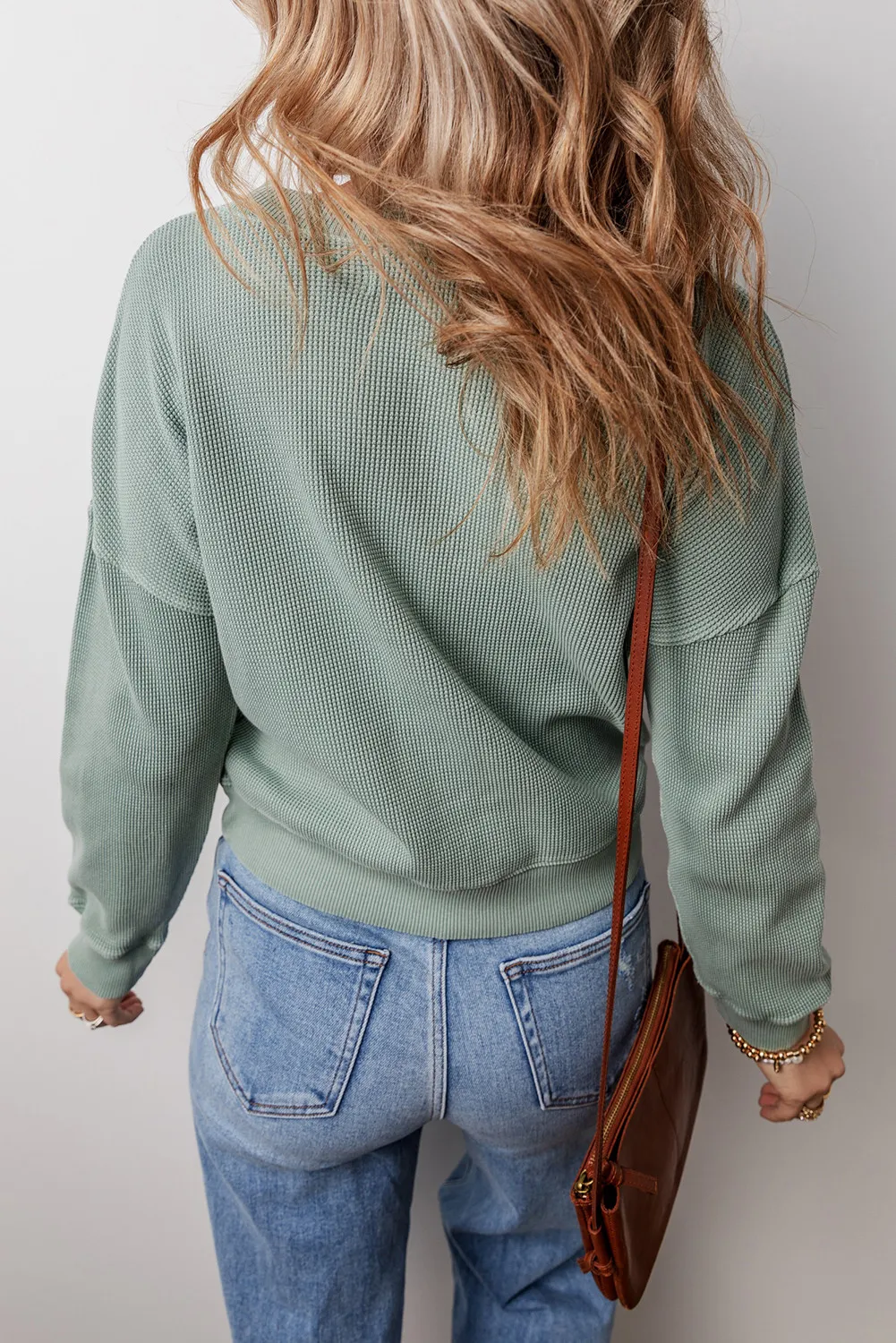 Avelina | Waffle knit top with long sleeves and dropped shoulders - Image 2
