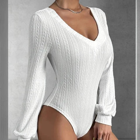 Avenela® | Stylish Autumn White Slim-Fit Bodysuit With Long Sleeves For Women - Image 4