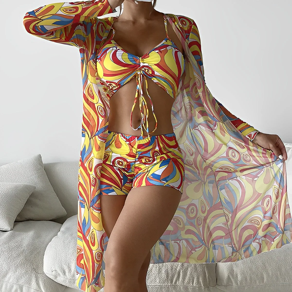 Avice® | Swirl Print Swimsuit With Overlay - Image 3