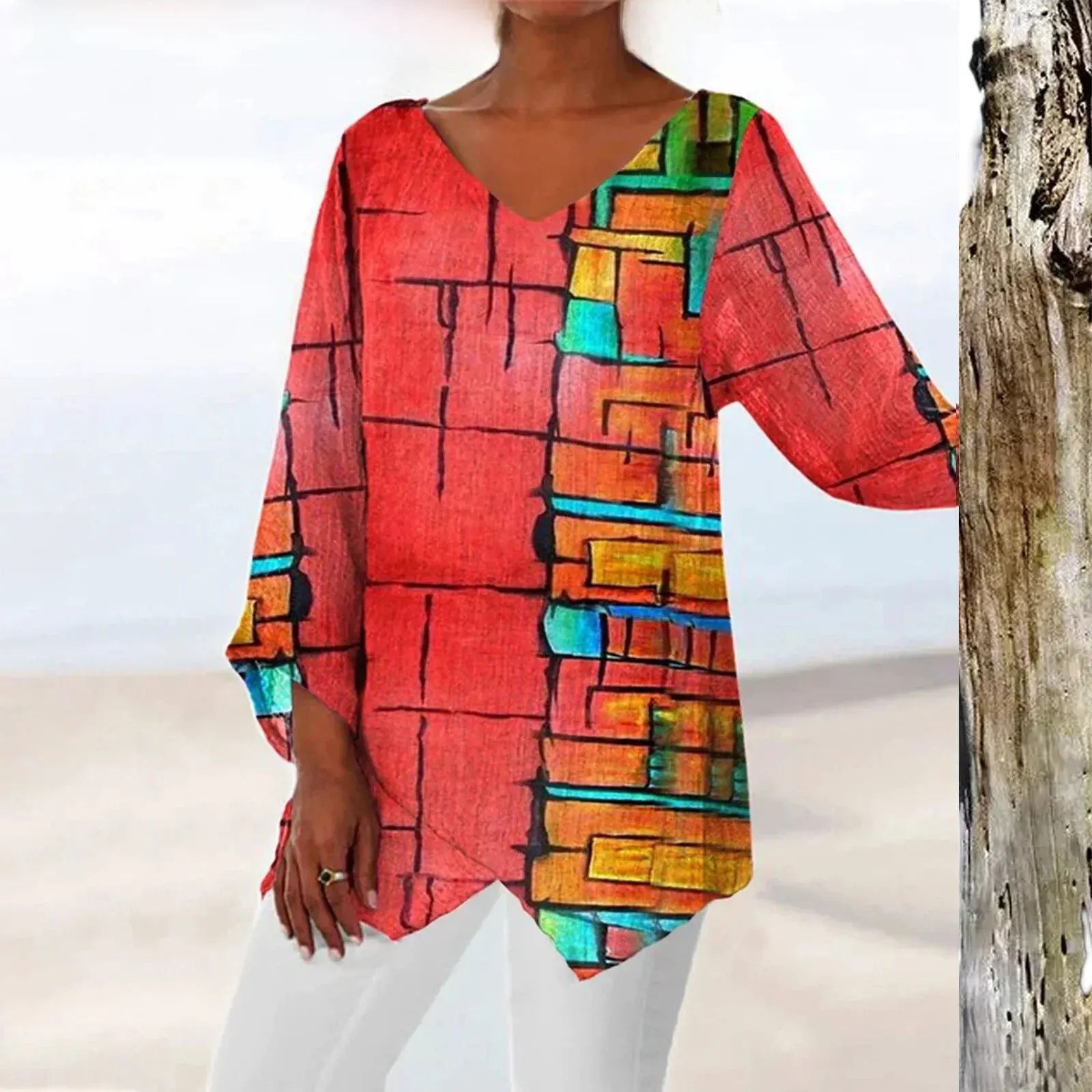 Azul® | Vintage V-neck women's blouse - Image 2