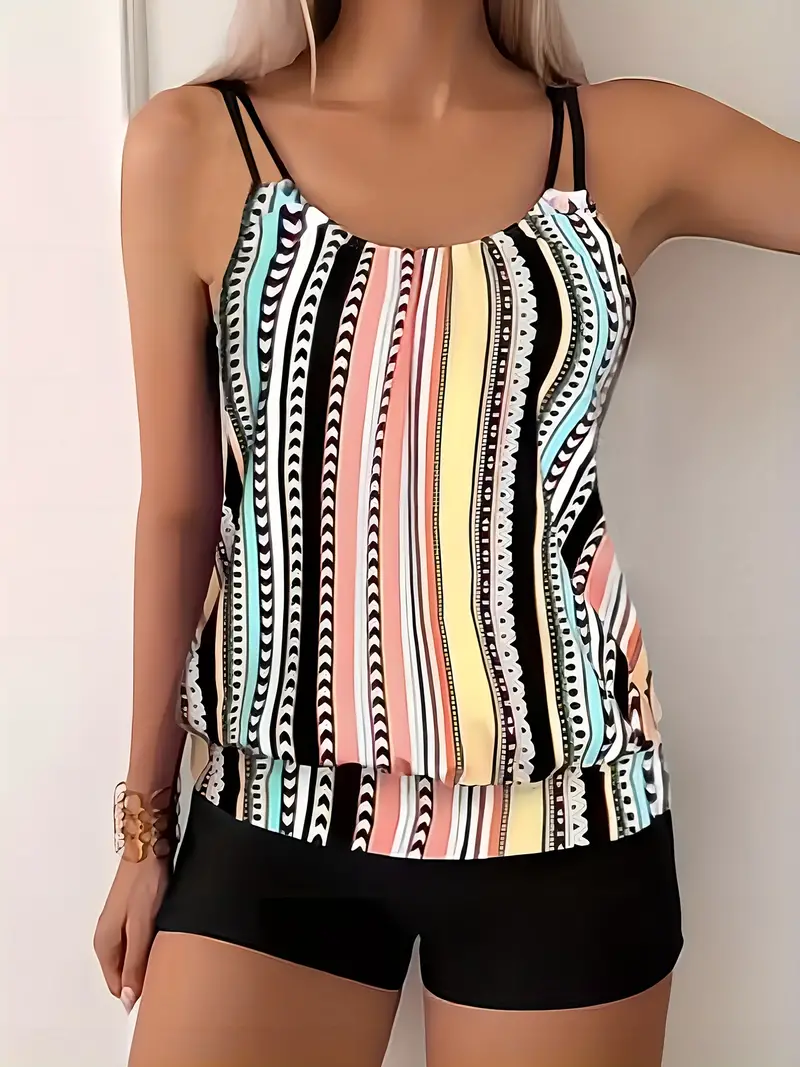 Bacilia® | Striped Tankini With Print - Image 8
