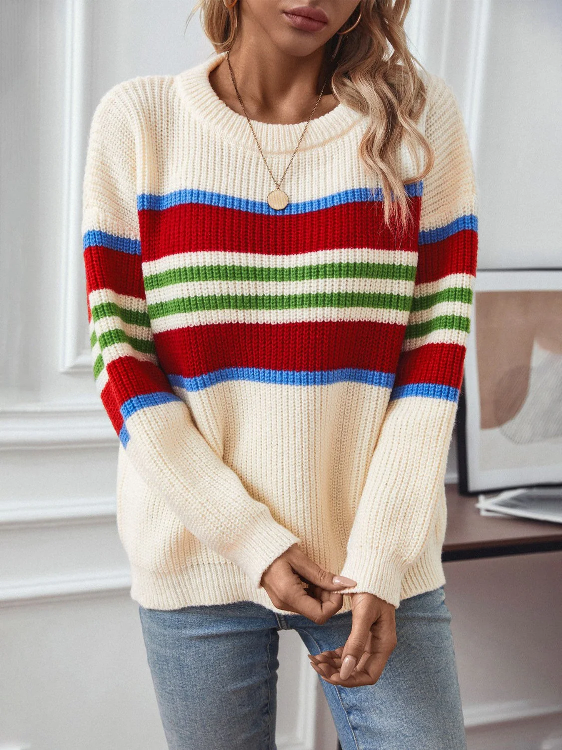 Barbara | Long-sleeved sweater with contrasting stripes and a crew neck - Image 5