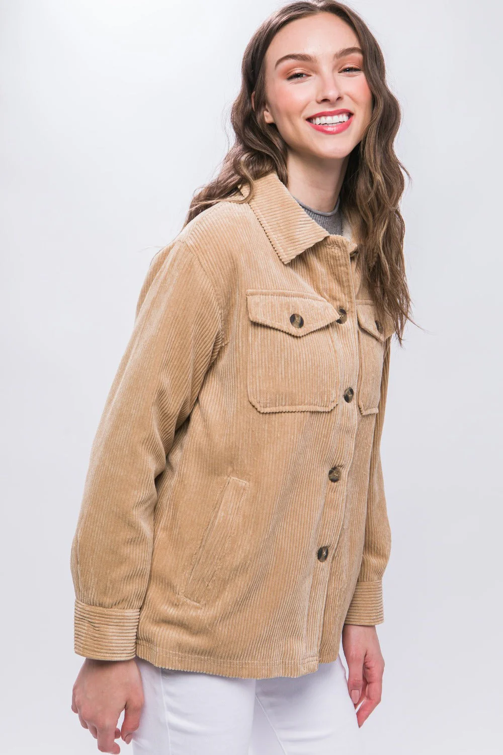 Barbara | Love Tree corduroy jacket with buttons and Sherpa interior - Image 2