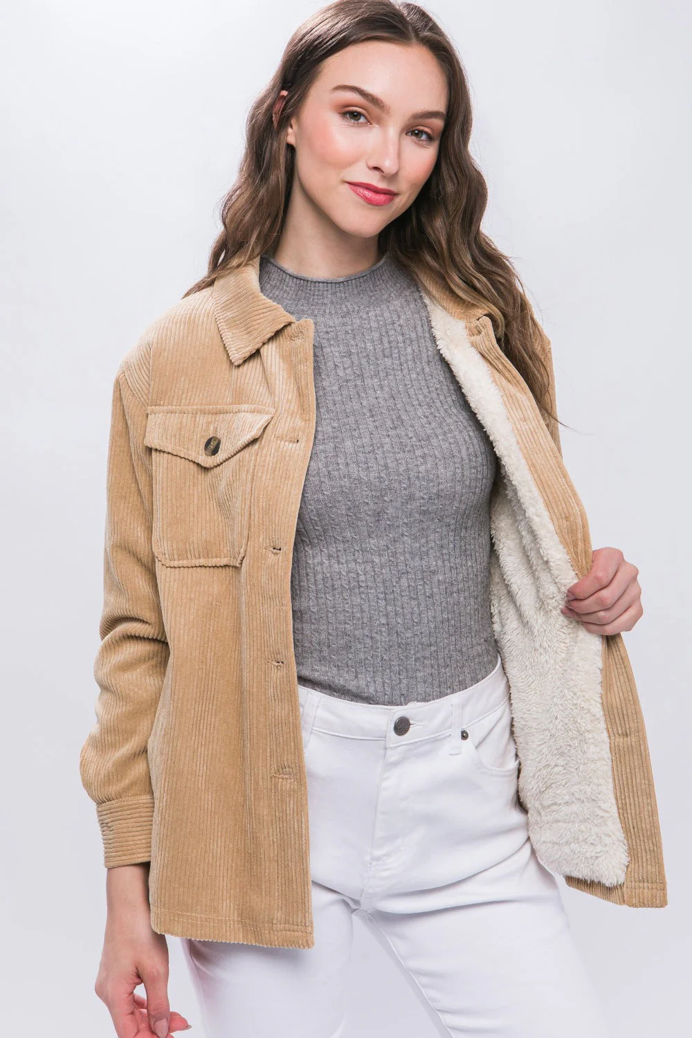 Barbara | Love Tree corduroy jacket with buttons and Sherpa interior - Image 3