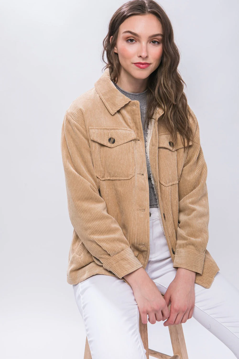 Barbara | Love Tree corduroy jacket with buttons and Sherpa interior - Image 4