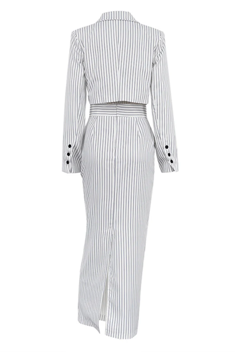 Bea | Street elegant stripe print, buttons, slit, contrast, reversible collar, long sleeves, two piece - Image 7