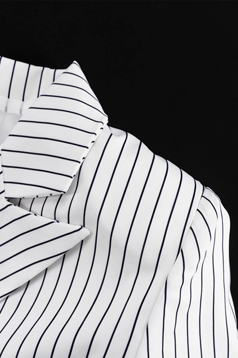 Bea | Street elegant stripe print, buttons, slit, contrast, reversible collar, long sleeves, two piece - Image 8