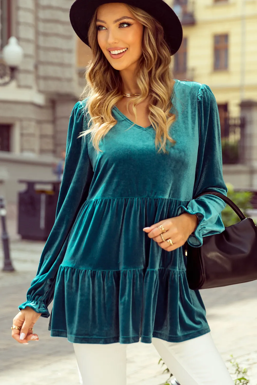 Beata | Peplum blouse with V-neck and flounced sleeves - Image 5