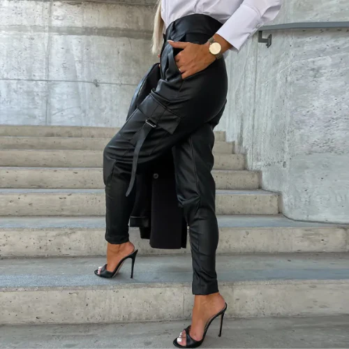Beata® | Women'S Leather Cargo Trousers Chic - Image 3