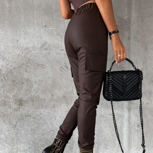 Beata® | Women'S Leather Cargo Trousers Chic - Image 4