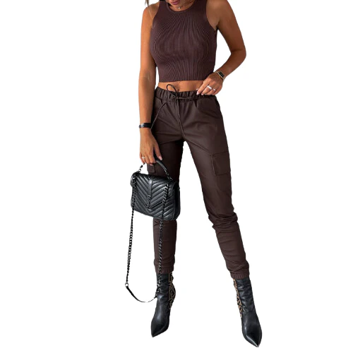 Beata® | Women'S Leather Cargo Trousers Chic - Image 6