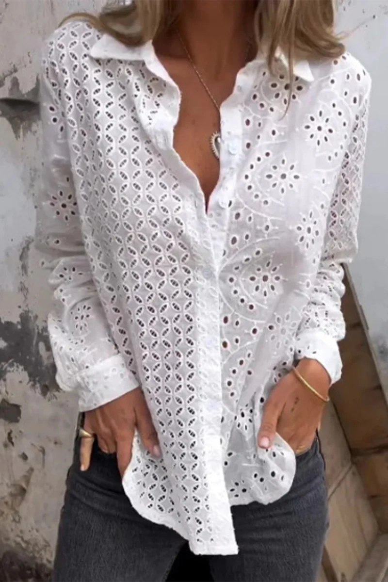 Beate | Casual plain blouses with a hollow turn-down collar