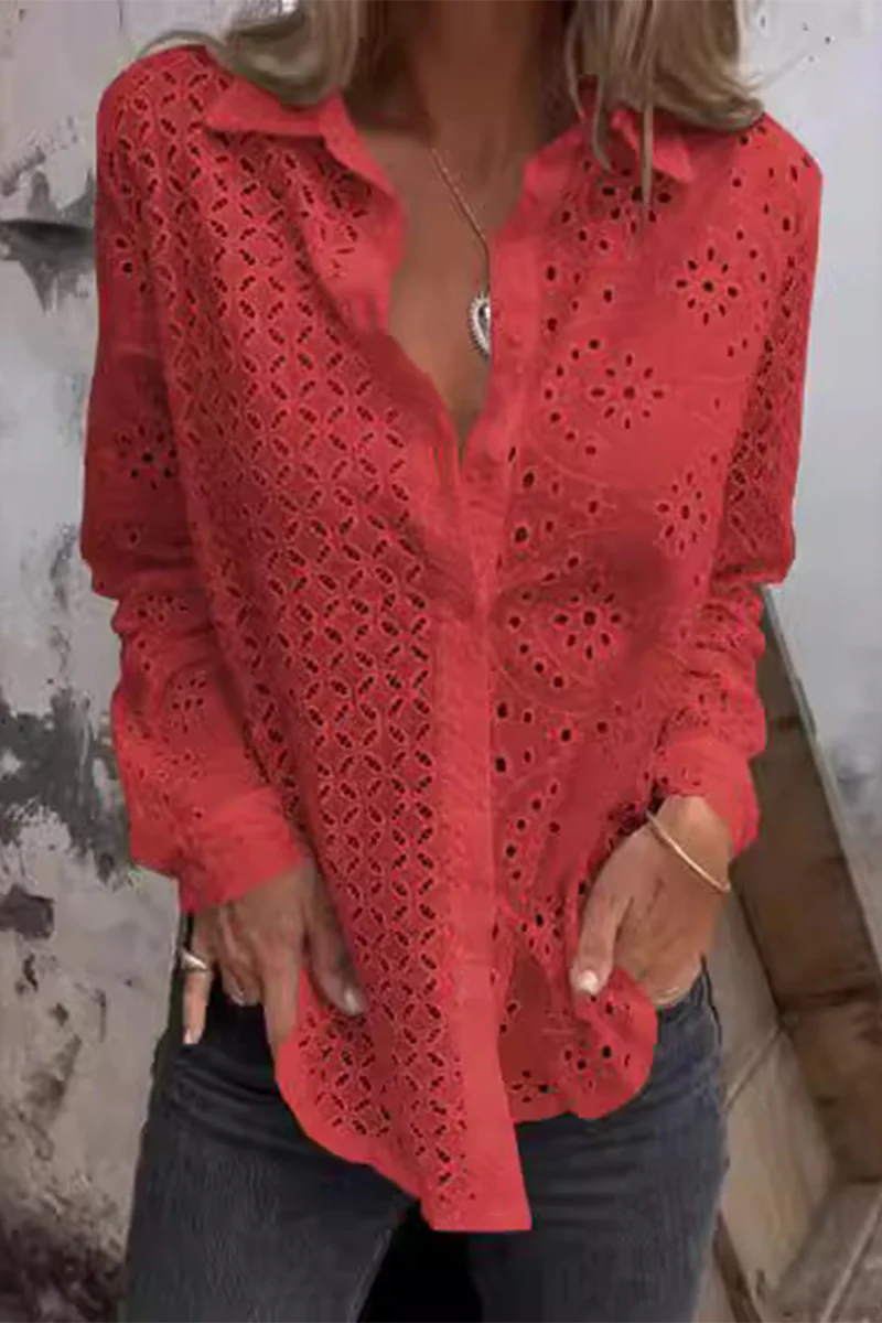 Beate | Casual plain blouses with a hollow turn-down collar - Image 6