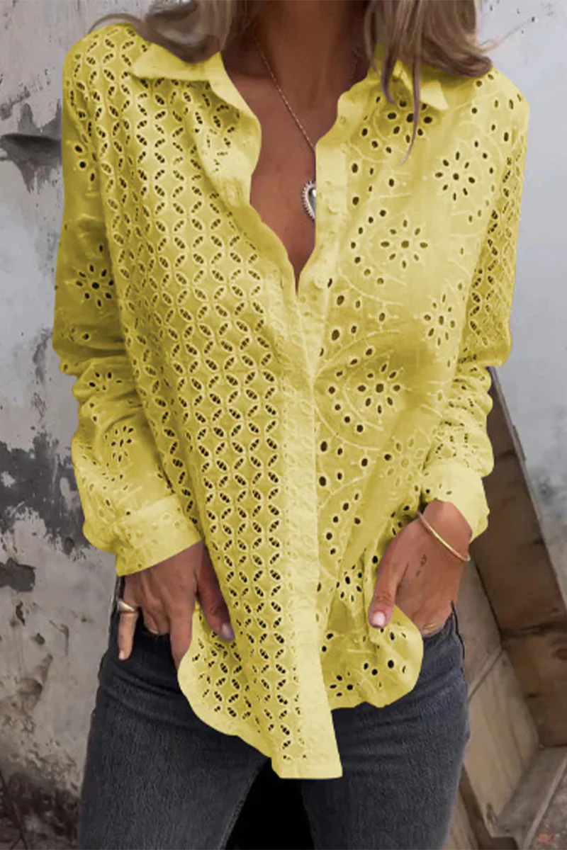 Beate | Casual plain blouses with a hollow turn-down collar - Image 7