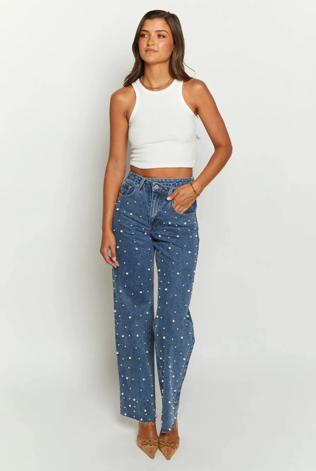 Beate® | Women'S High Waist Beaded Jeans Cargo - Image 10