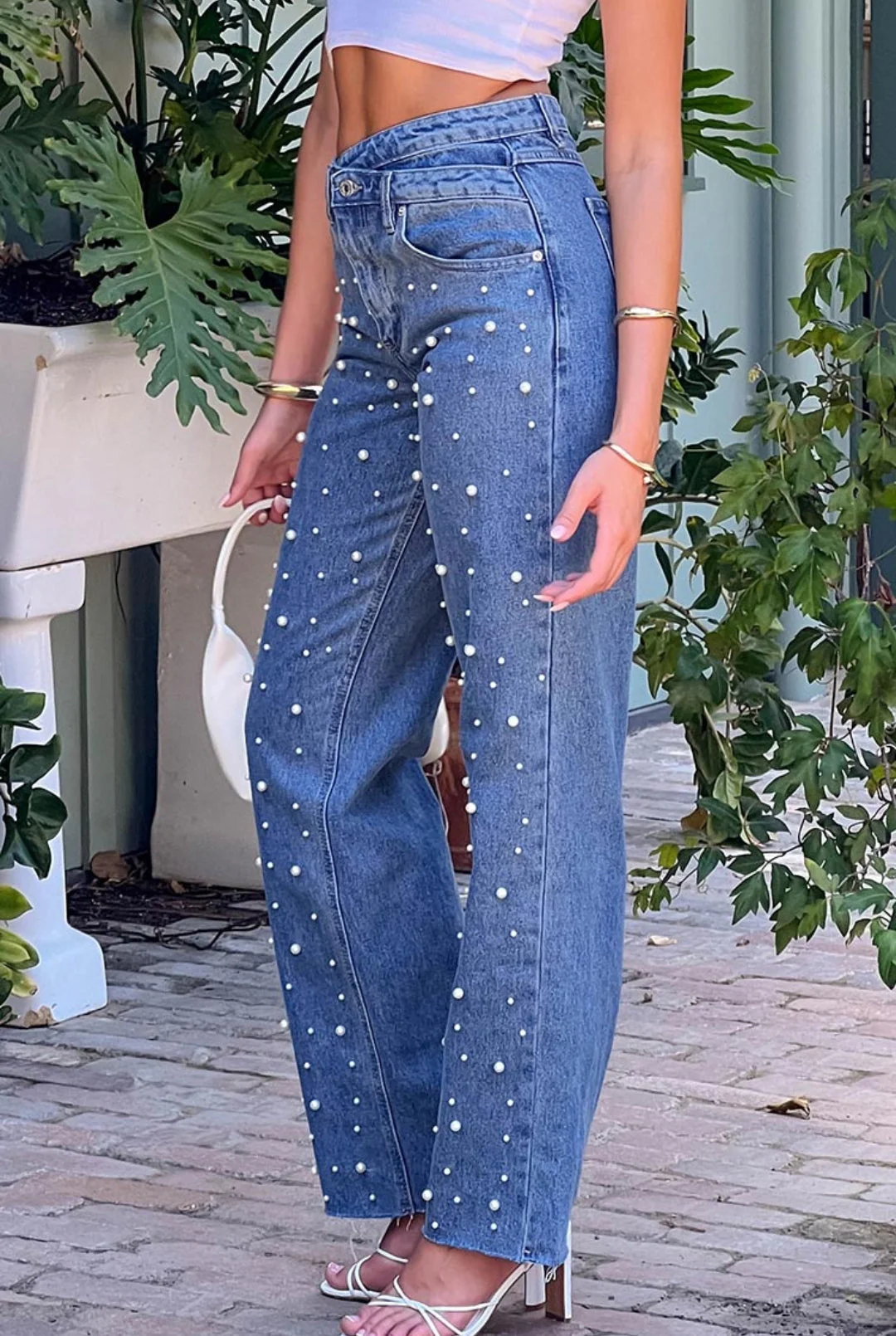 Beate® | Women'S High Waist Beaded Jeans Cargo - Image 3
