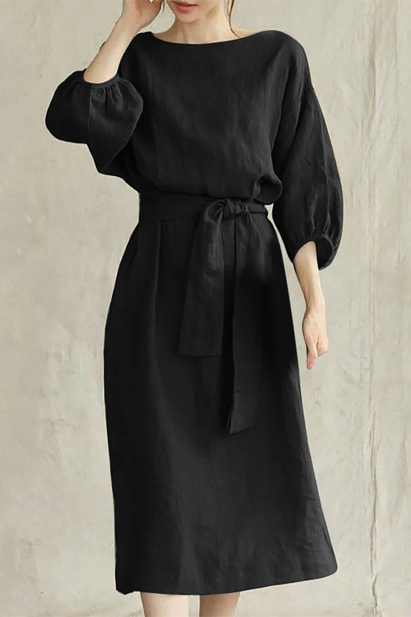 Beatrice® | Casual Half Sleeve Tie Waist Midi Dress