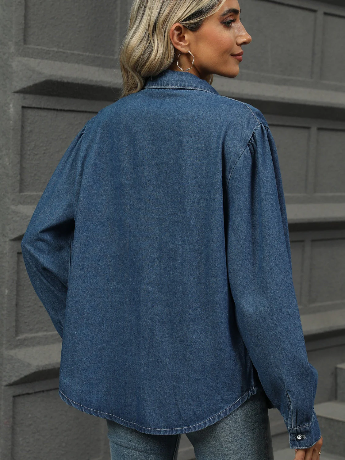 Beatrice | Long sleeve denim top with button down collar and collar - Image 2