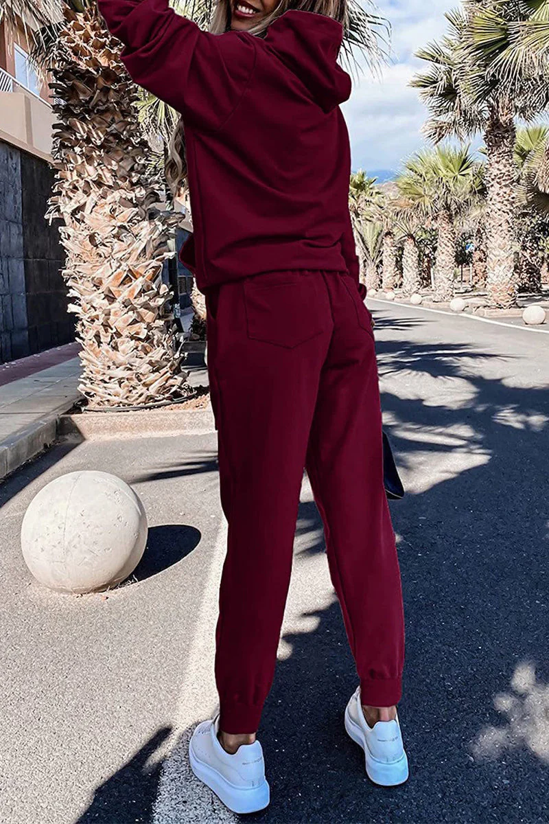 Beatriz | Casual solid patchwork hooded collar long sleeve two piece - Image 7
