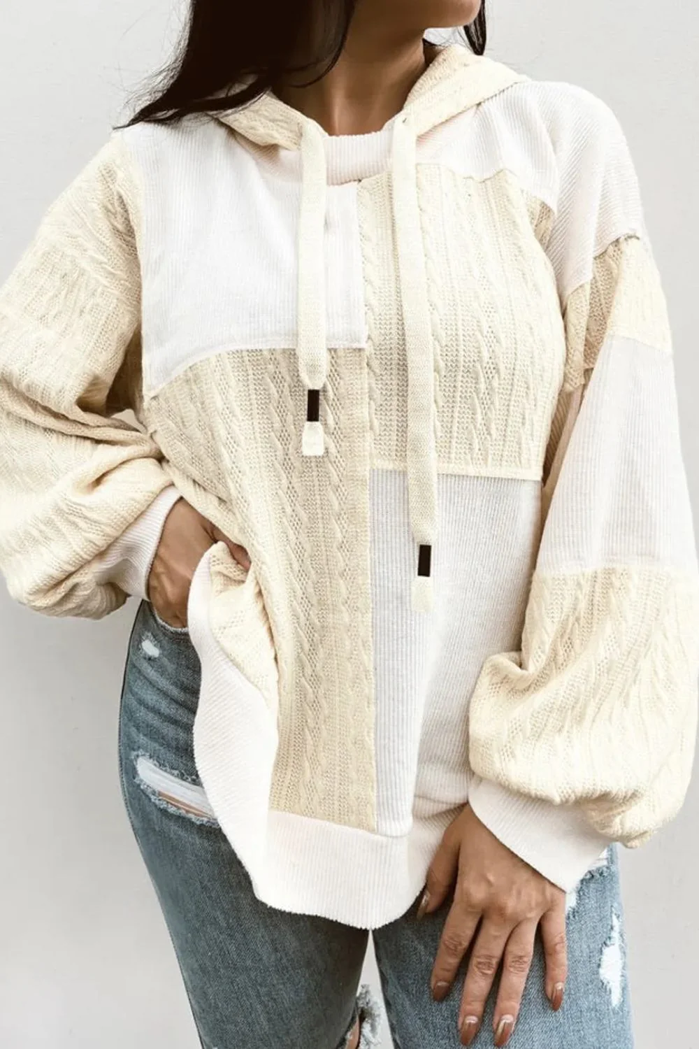 Beatriz | Oversized long sleeve drawstring color block hoodie