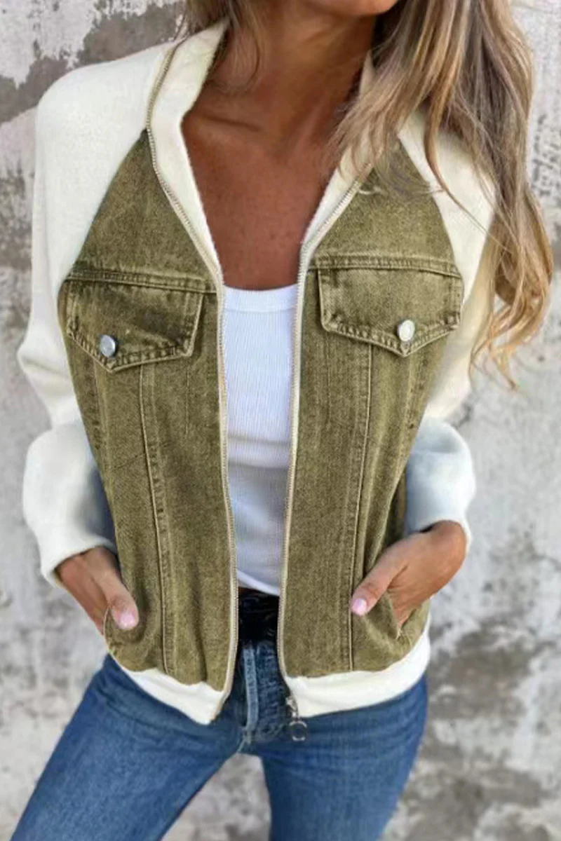 Begoña | Casual outerwear with a solid color patchwork zipper and contrast turn-down collar - Image 6