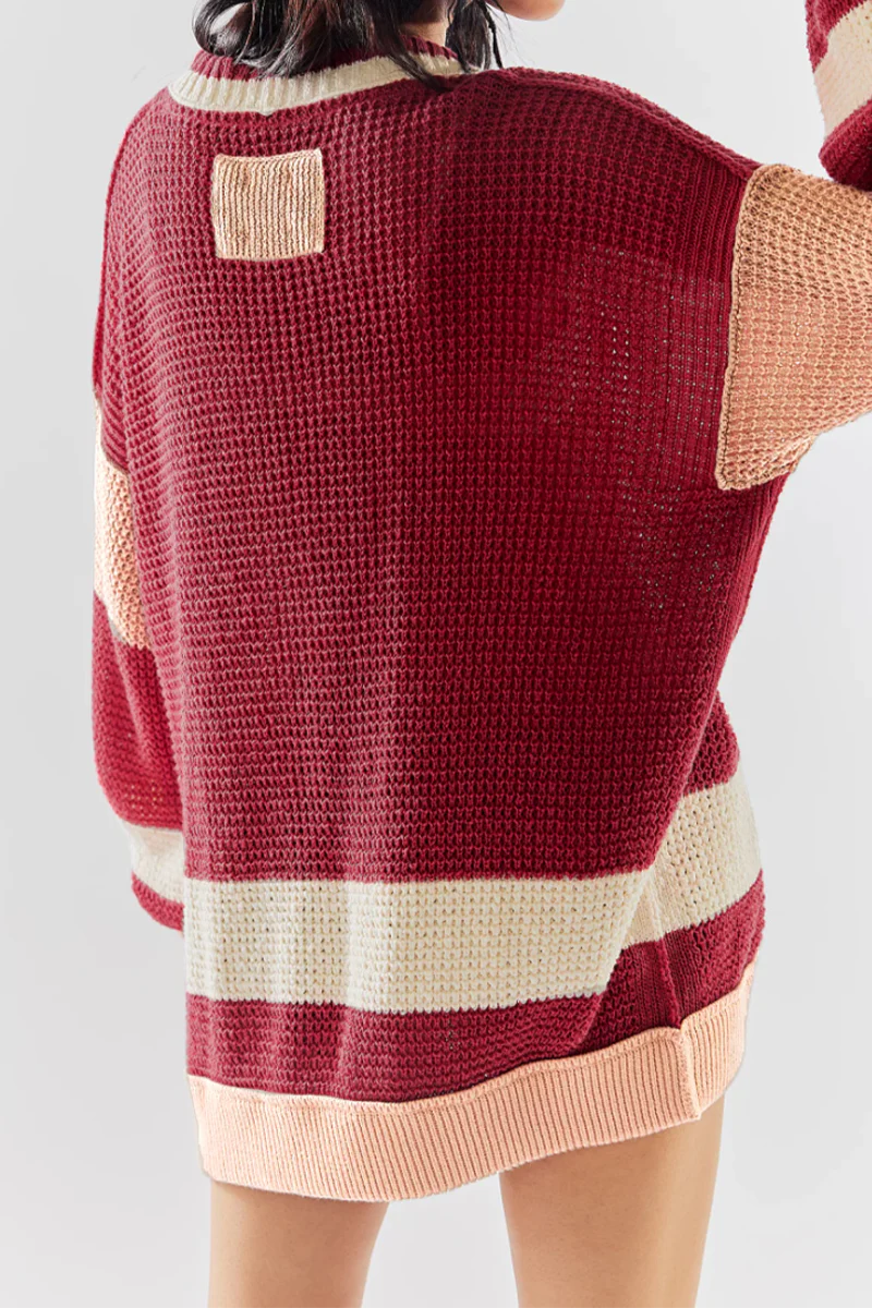 Belén | Casual daily color block outerwear with pocket buttons and V-neck - Image 9