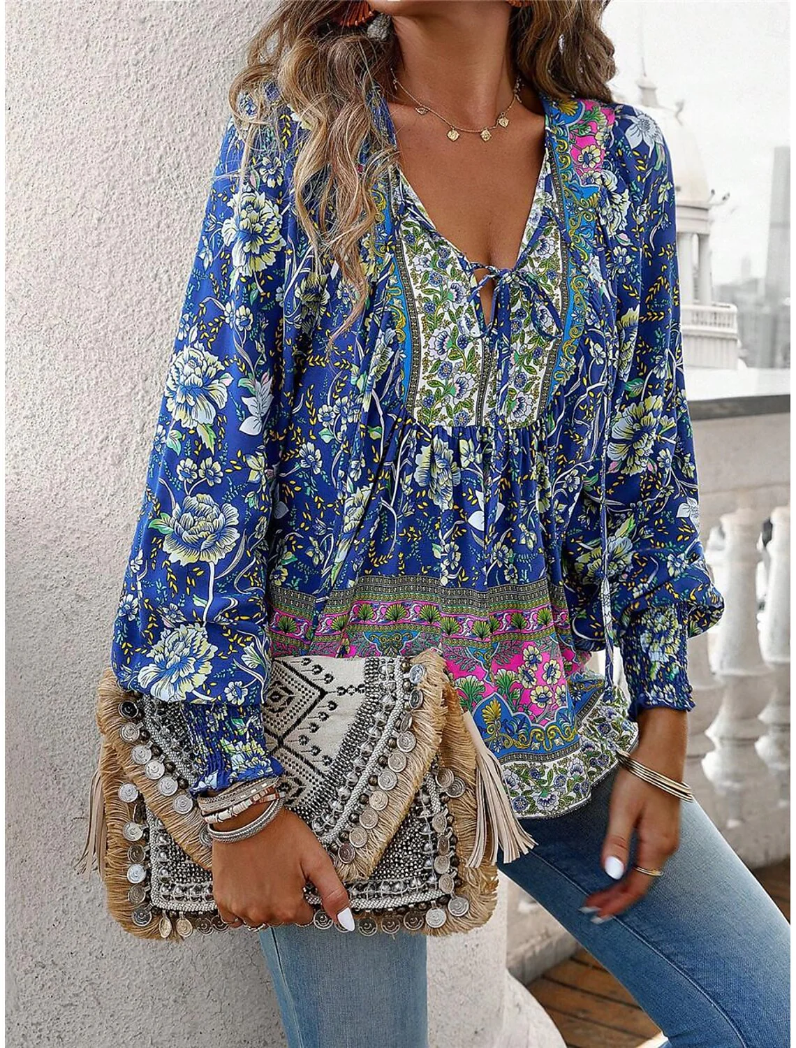 Belinda® | Boho Floral Lace-Up Shirt For Summer - Image 3
