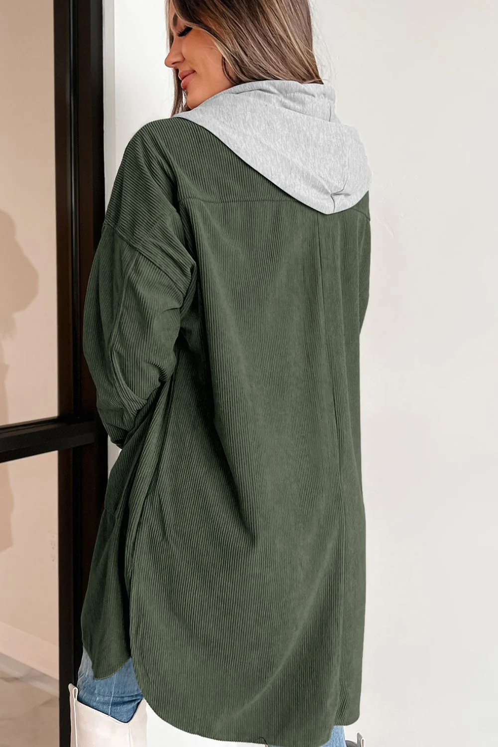 Belinda | Long sleeve hooded jacket with drawstring and buttons - Image 2