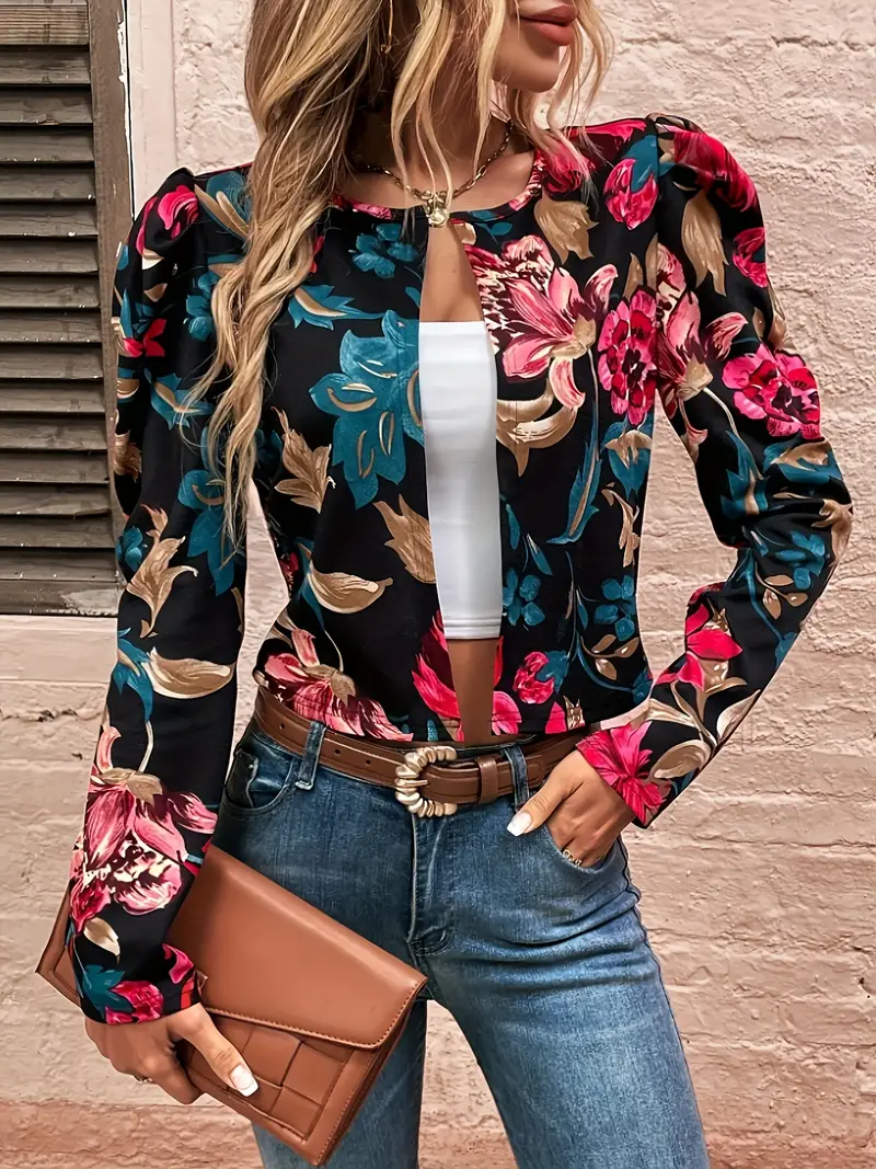 Bente® | Floral print open front jacket