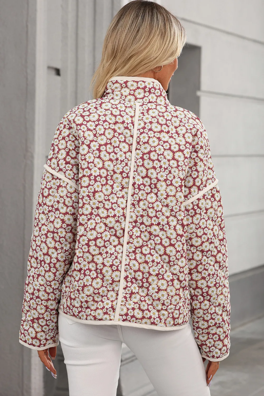 Bernadette | Floral coat with stand-up collar and press studs - Image 3