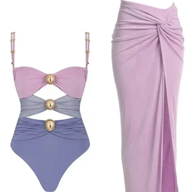 Bernadette® | Shiny Halter Button Swimwear