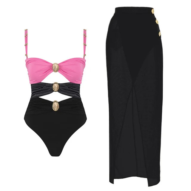 Bernadette® | Shiny Halter Button Swimwear - Image 2
