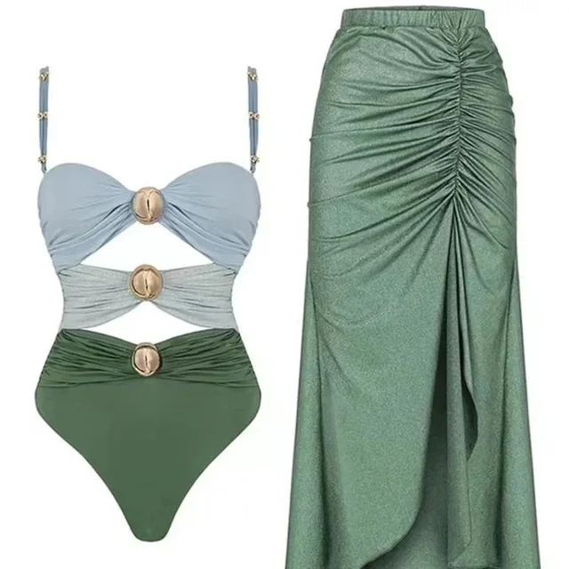Bernadette® | Shiny Halter Button Swimwear - Image 3