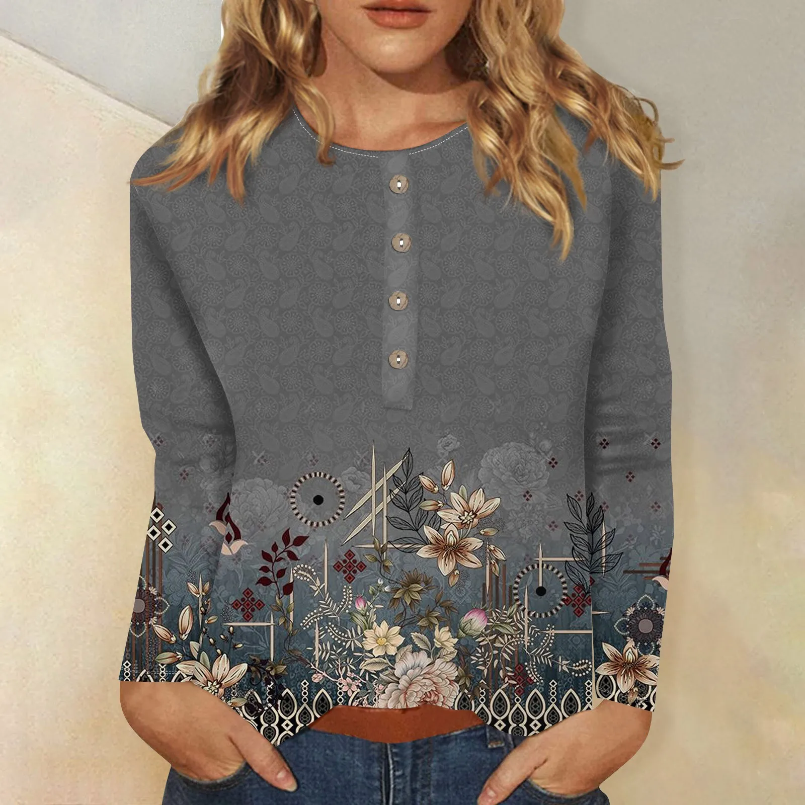 Bernadette | Women's long sleeve printed top - Image 10