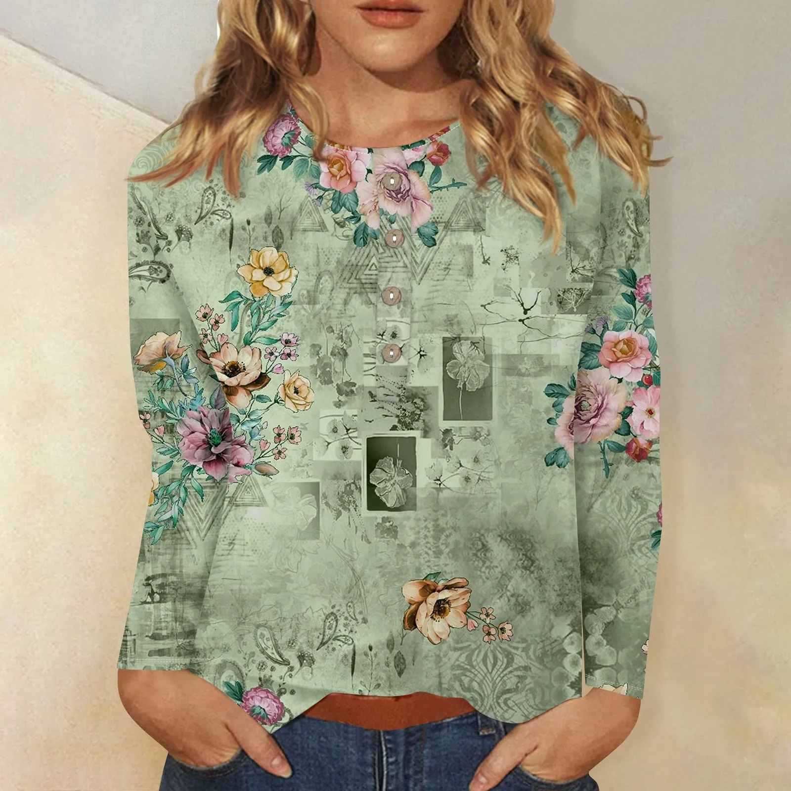 Bernadette | Women's long sleeve printed top - Image 2