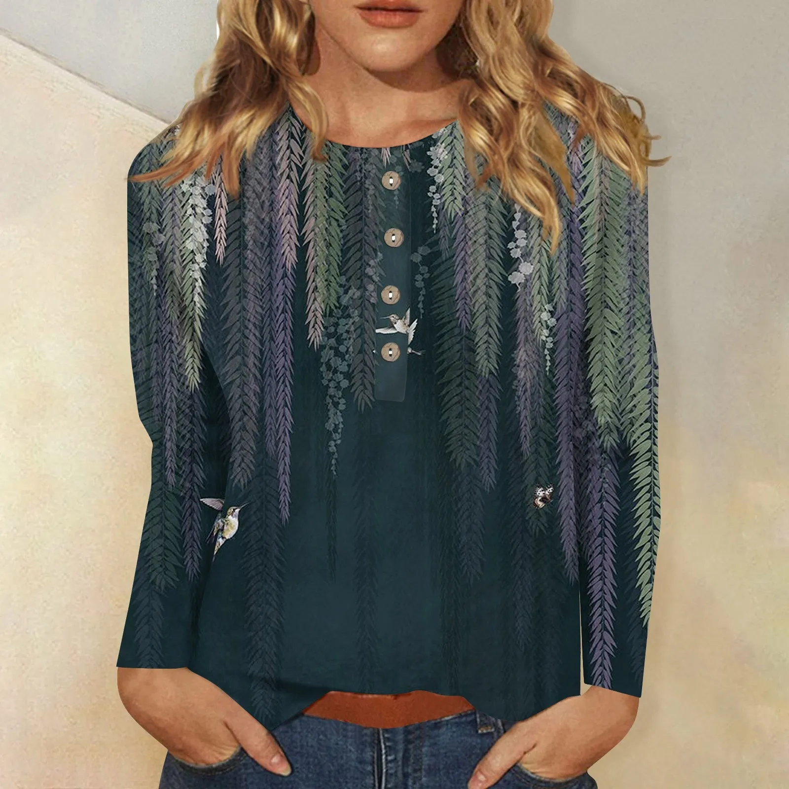 Bernadette | Women's long sleeve printed top - Image 3