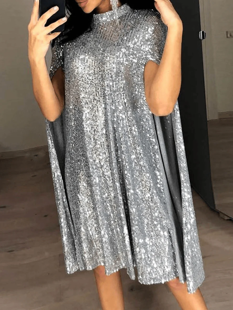 Berta® | Mid-Length Cape Dress With Shiny Sequins And Split Sleeves, Elegant Fashion Cocktail - Image 3