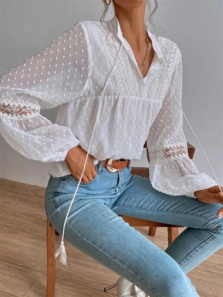 Betsabé® | Long Sleeve Lace Blouse With V-Neck - Image 2
