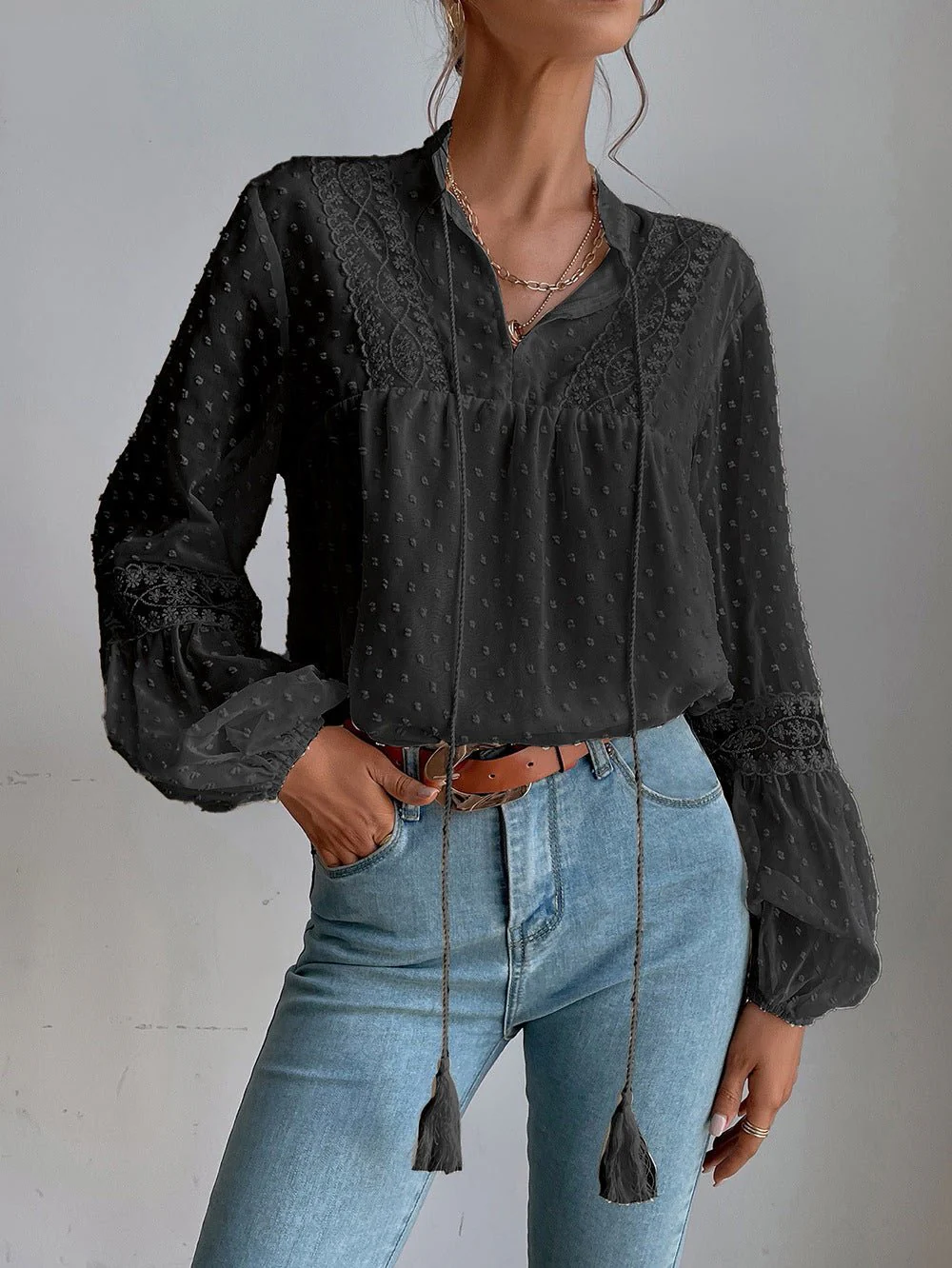 Betsabé® | Long Sleeve Lace Blouse With V-Neck - Image 5