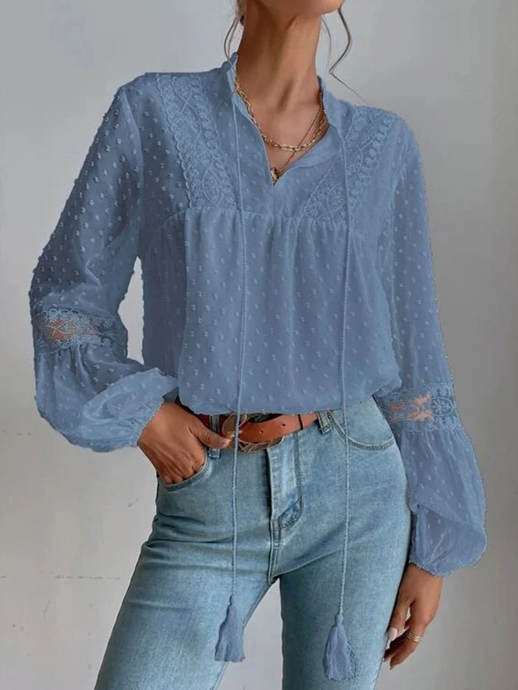 Betsabé® | Long Sleeve Lace Blouse With V-Neck - Image 8