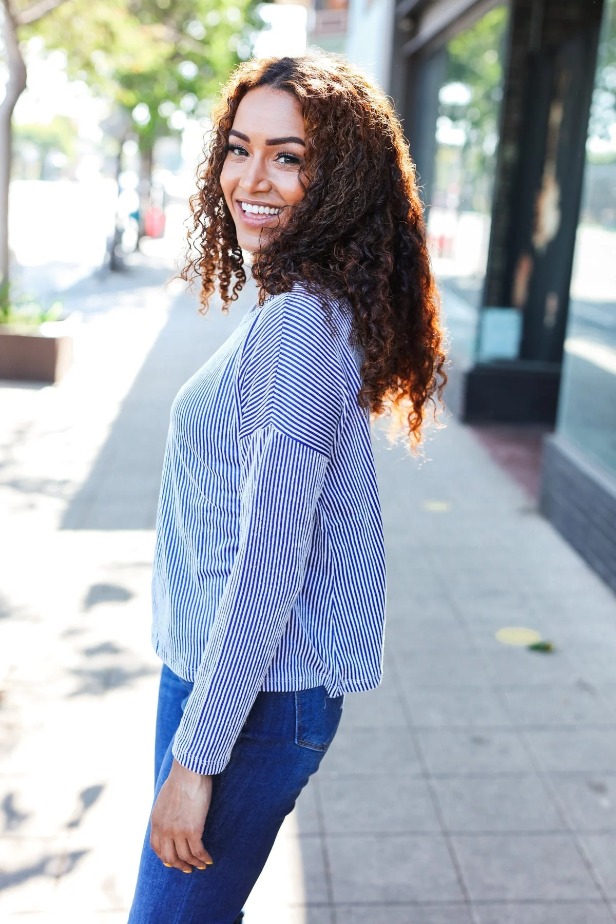 Bettina | Hello beautiful blue ribbed dolman sweater top - Image 4
