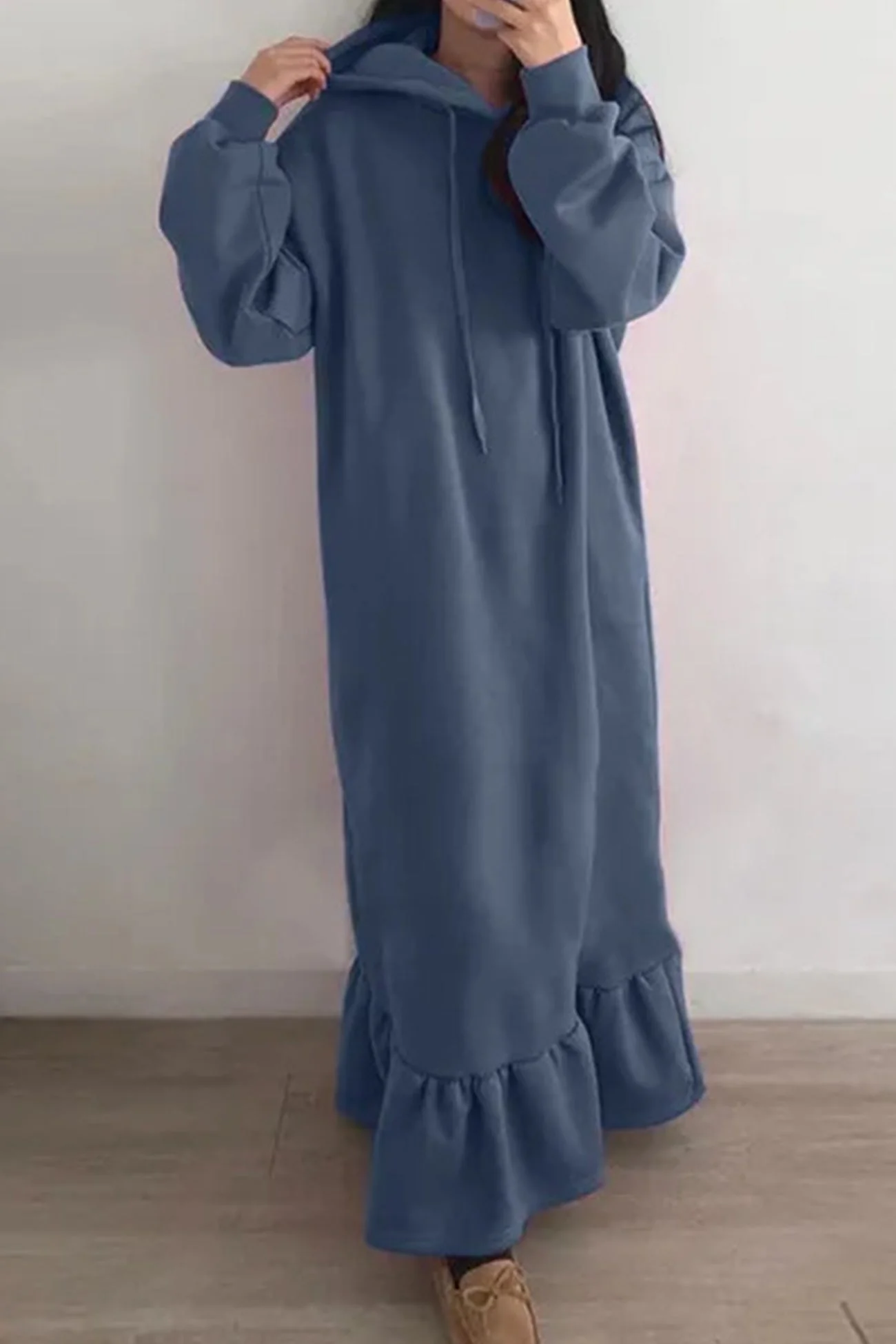 Bettina | Solid fishtail hoodie sweatshirt dress - Image 4