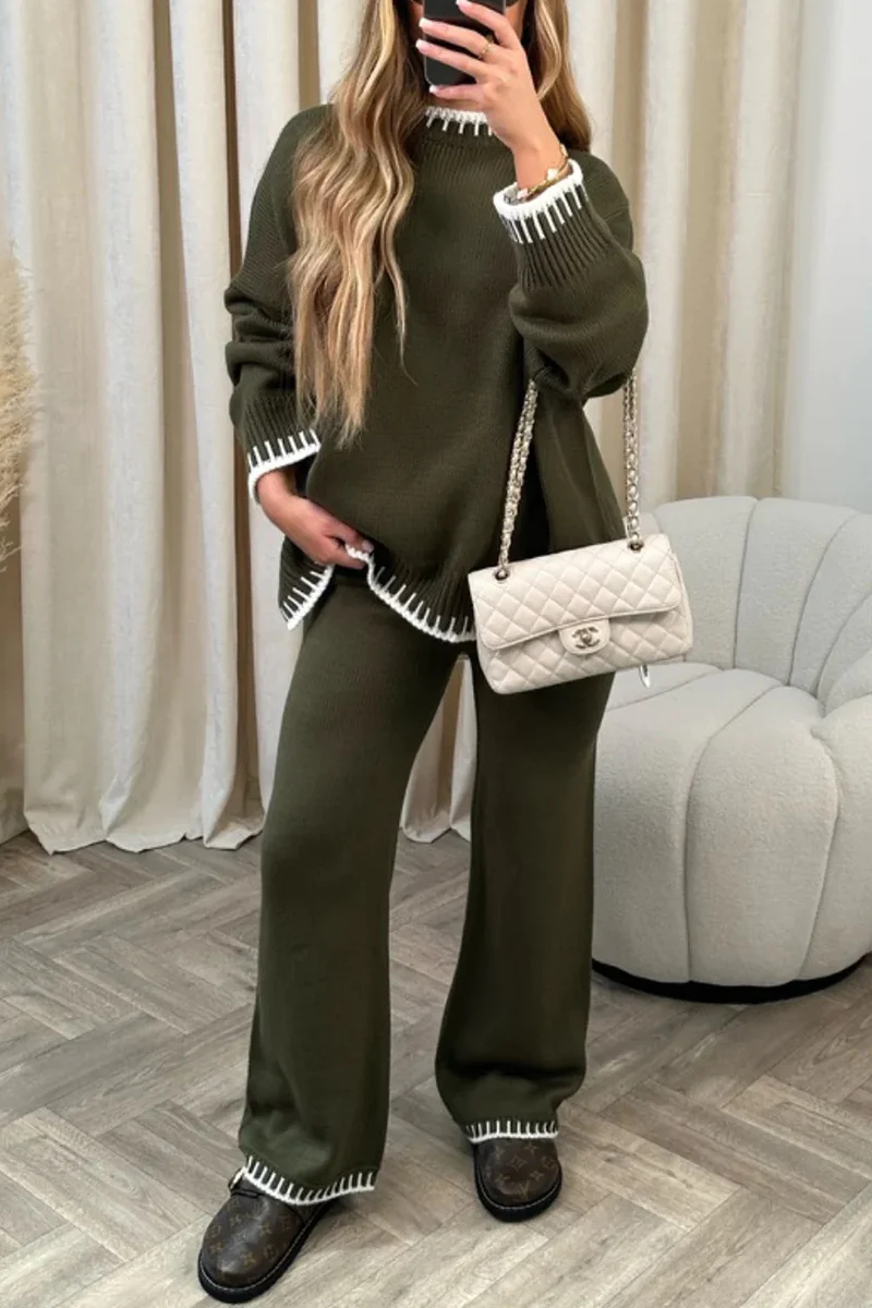 Bianca | Casual solid patchwork O-neck long sleeve two piece suit - Image 2