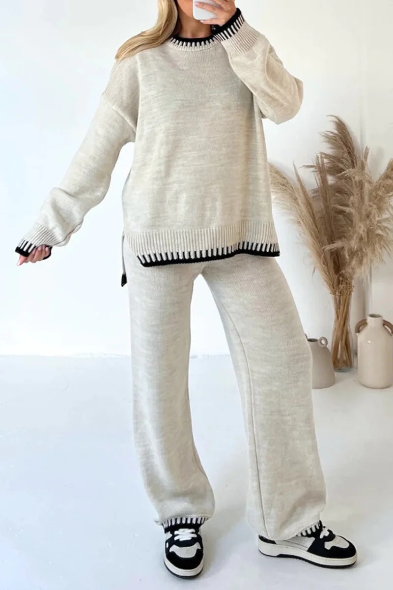 Bianca | Casual solid patchwork O-neck long sleeve two piece suit - Image 3