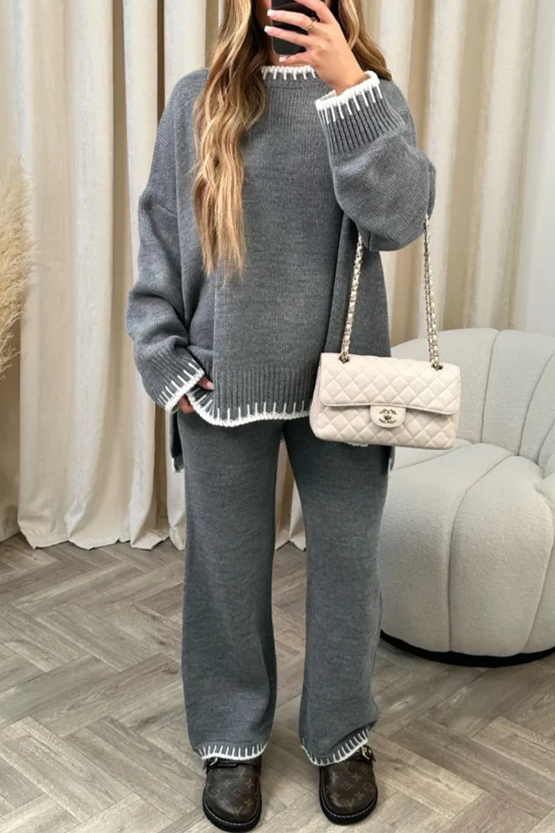 Bianca | Casual solid patchwork O-neck long sleeve two piece suit - Image 5