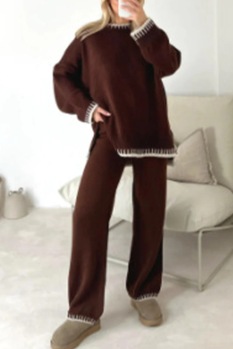 Bianca | Casual solid patchwork O-neck long sleeve two piece suit - Image 7