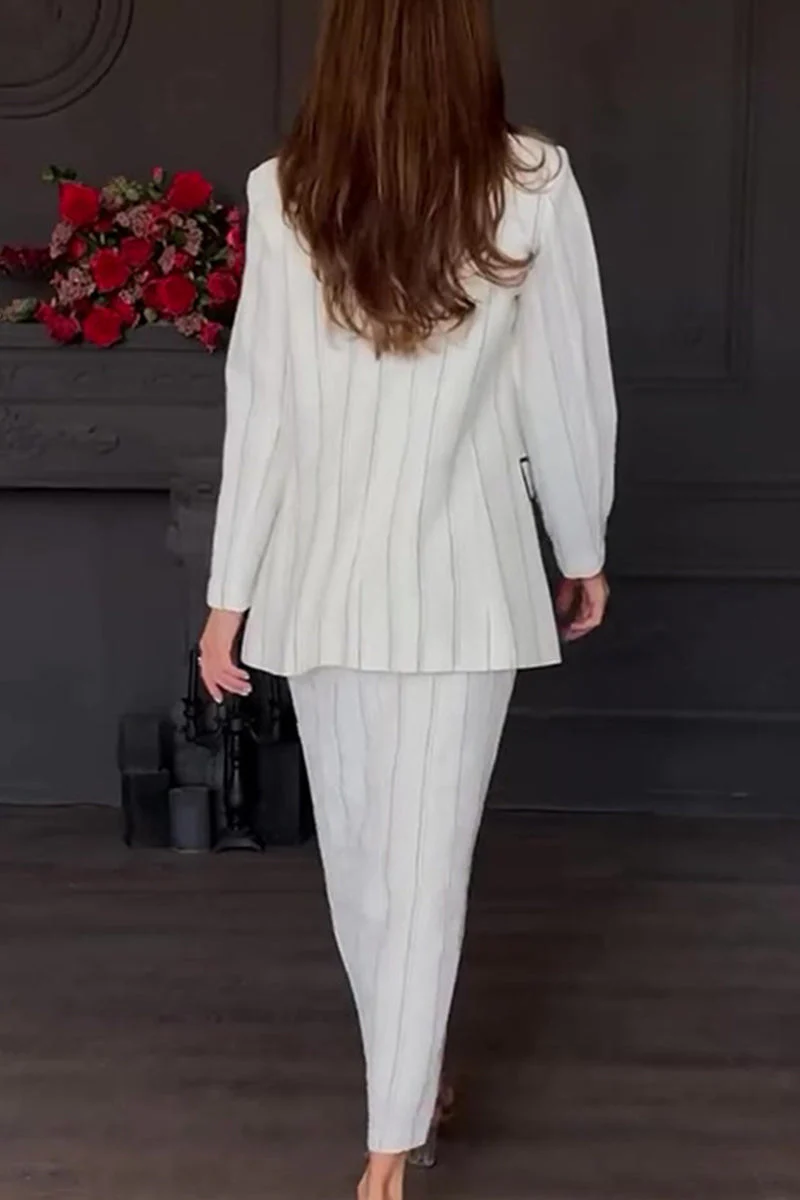 Bieke | Elegant striped print, buttons, slit, turn-down collar, long sleeves, two piece suit - Image 6