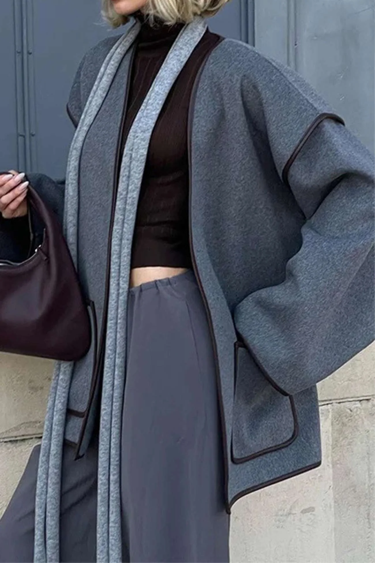Birgit | Gray blanket coat with pocket belt - Image 4